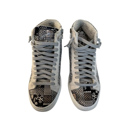 P448 Sneakers Womens 37 (US 6.5)‎ High Top Glitter Snakeskin Lace Skater Grunge - Picture 5 of 8